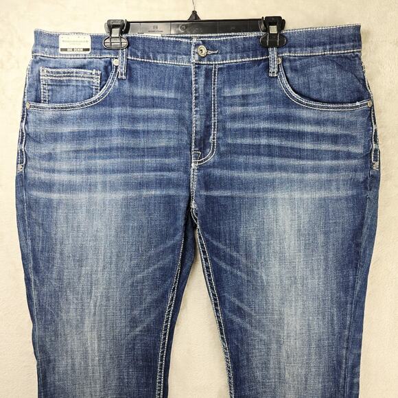 BKE Buckle Mason Tapered Leg Jeans Mens 42x31 Blue Stretch Denim Whiskers 42R - Picture 2 of 15